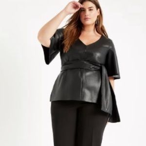 Faux leather tie waist top